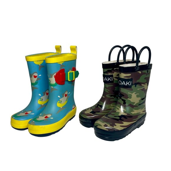 Kids Waterproof Rubber Rain Boots with Easy-On Handles Toddler Lot of 2 - Picture 1 of 5